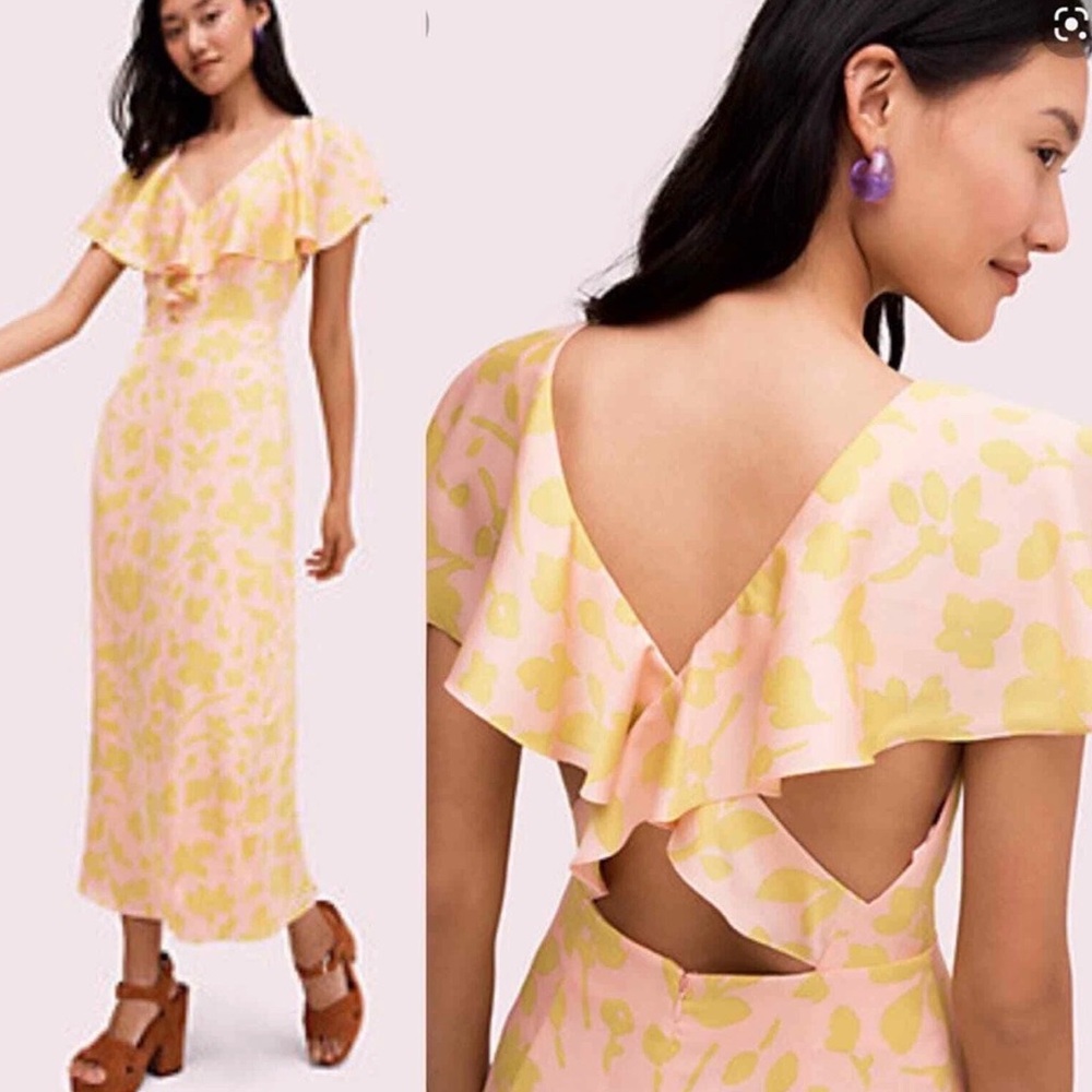 Kate Spade NWOT New York Floral Splash Satin Midi Dress Size 6